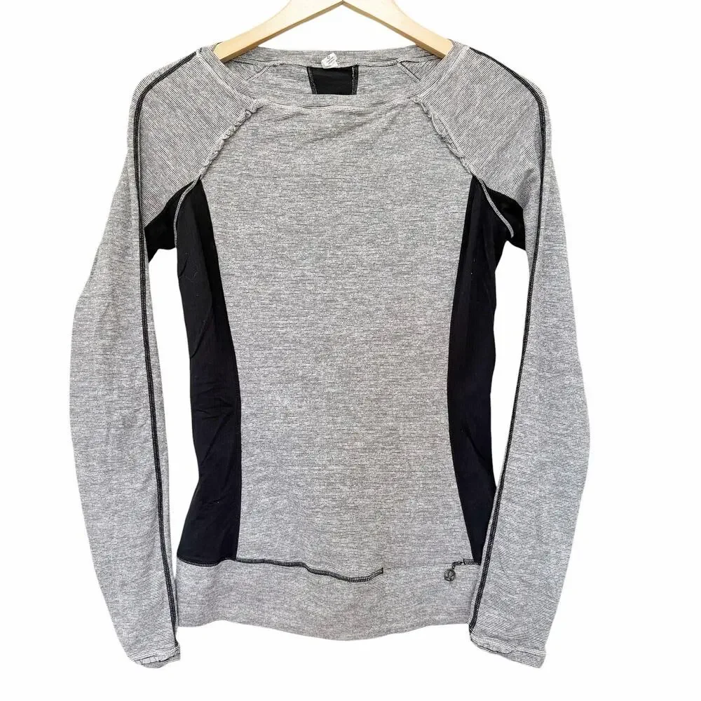 Lululemon Full Tilt Gray Black Long Sleeve Shirt Sz 6